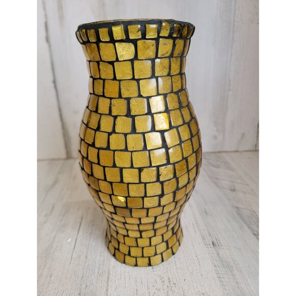 Mosaic unique glass yellow Vase home decor figure - Picture 4 of 6